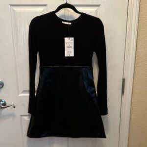 ZARA Black Long Sleeve Dress-knit top and vegan leather bottom